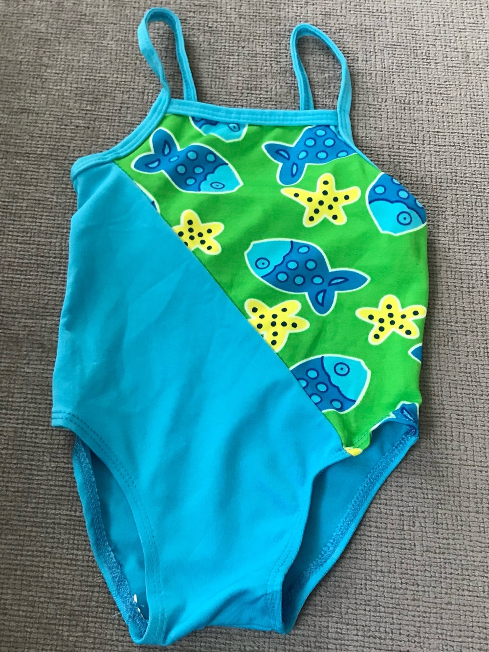 Girls Blue & Green Fish Print One-Piece Swimsuit
